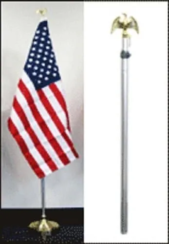 AES 8ft Aluminum Banner Residential Indoor Flag Pole Gold Eagle Base 3x5 USA Fringe