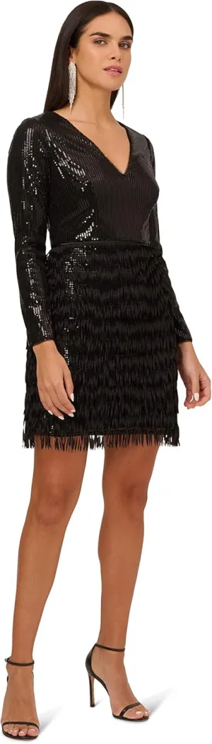 Aidan Mattox Women's Sequin Fringe Cocktail Dress