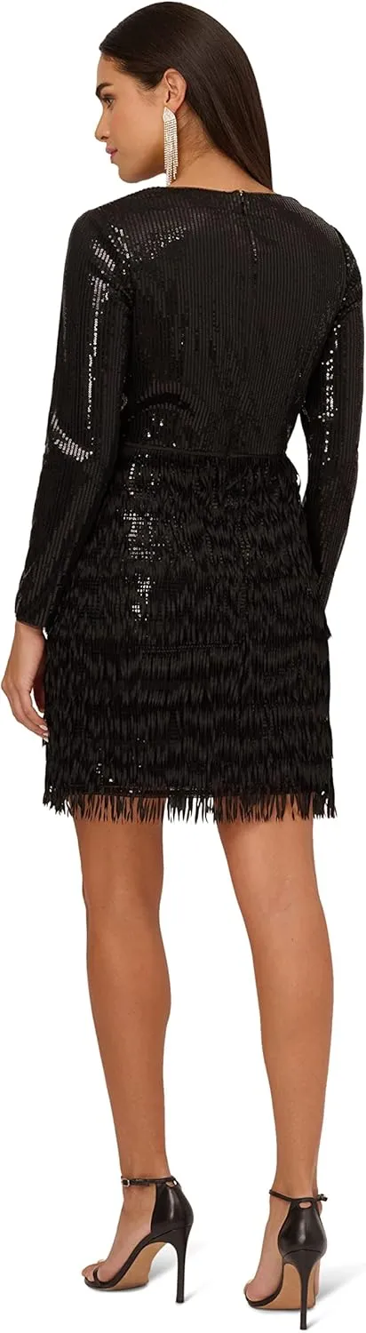 Aidan Mattox Women's Sequin Fringe Cocktail Dress
