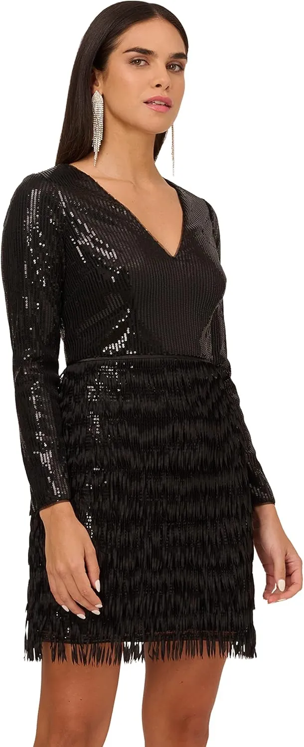 Aidan Mattox Women's Sequin Fringe Cocktail Dress