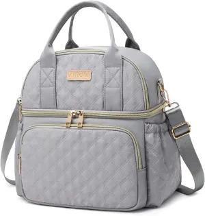 AIJIEKE Lunch Bag for Men Women, Dual Compartment Lunch Box Insulated Lunch Bags, Large Adult Double Deck Leak Proof Lunch Tote Cooler with Adjustable Shoulder Strap for Work Picnic Beach Hiking, Grey