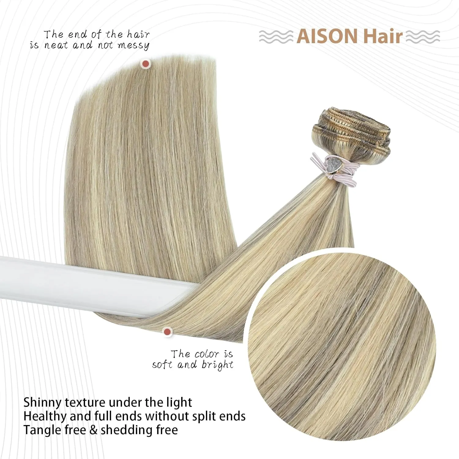 Aison Blonde Clip in Hair Extensions Real Human Hair 18 Inch Ash Blonde Mixed Bleach Blonde Hair Extensions Clip in Real Human Hair Double Weft 70g 7pcs #18p613