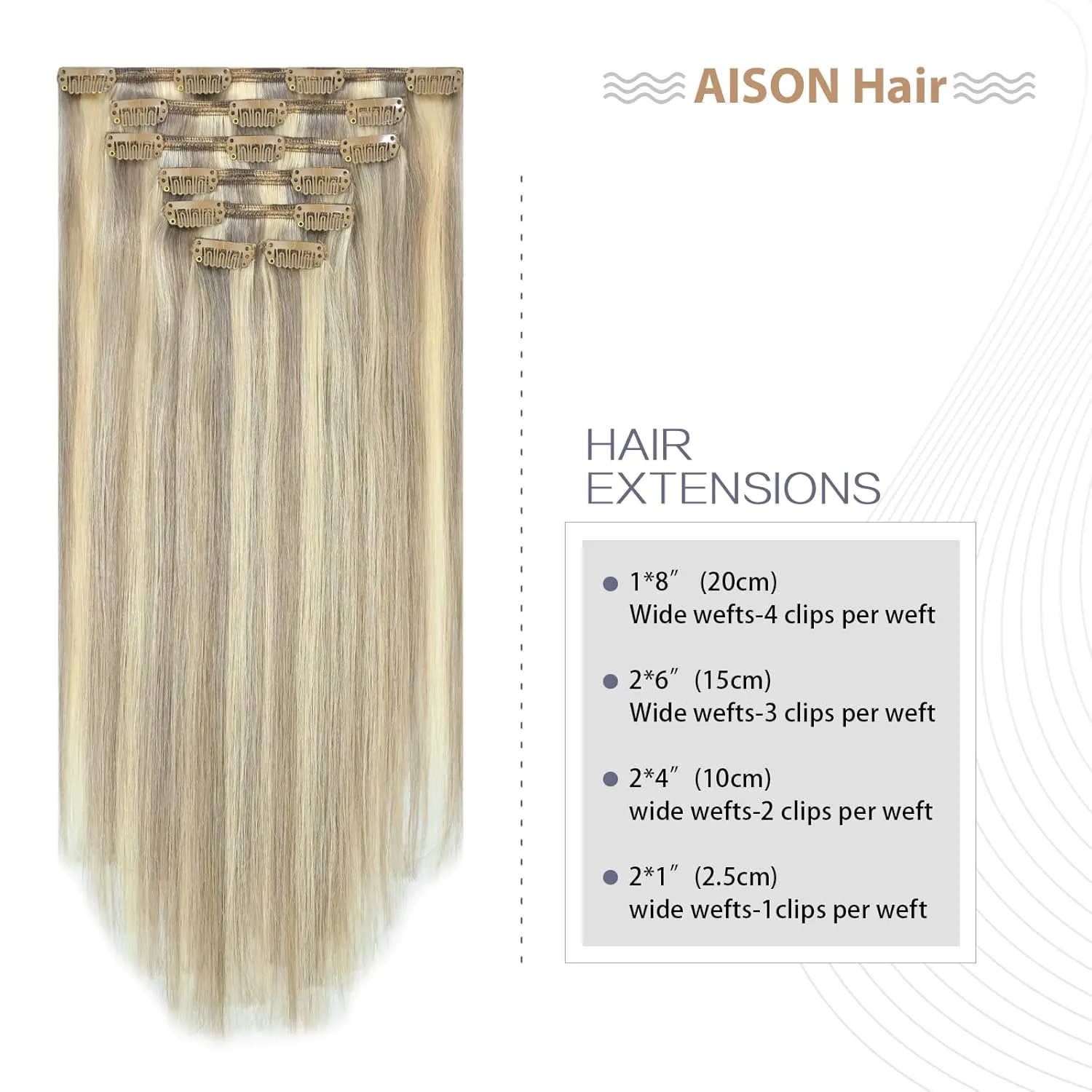Aison Blonde Clip in Hair Extensions Real Human Hair 18 Inch Ash Blonde Mixed Bleach Blonde Hair Extensions Clip in Real Human Hair Double Weft 70g 7pcs #18p613
