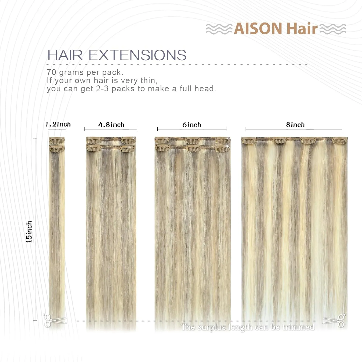 Aison Blonde Clip in Hair Extensions Real Human Hair 18 Inch Ash Blonde Mixed Bleach Blonde Hair Extensions Clip in Real Human Hair Double Weft 70g 7pcs #18p613
