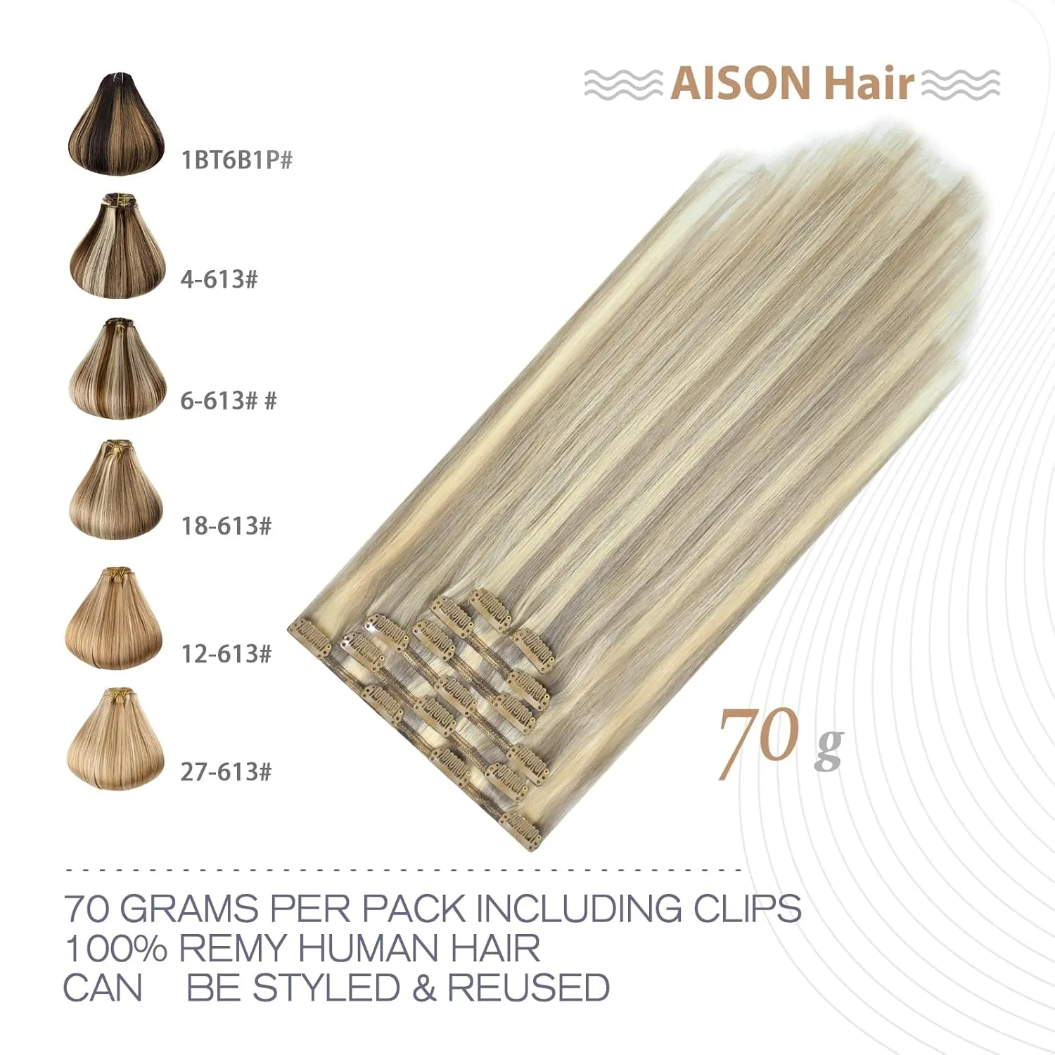 Aison Blonde Clip in Hair Extensions Real Human Hair 18 Inch Ash Blonde Mixed Bleach Blonde Hair Extensions Clip in Real Human Hair Double Weft 70g 7pcs #18p613