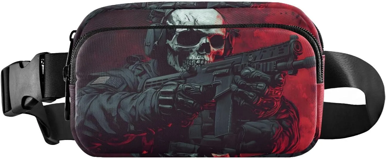 AIXIWAWA Art Skull Soldier Fanny Pack Crossbody Bags Waist Pack Compact Adjustable Strap for Hiking Running