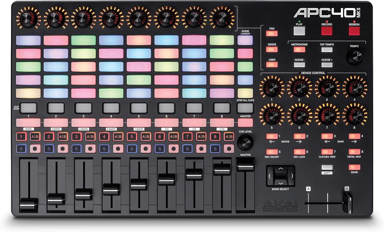 Akai Professional APC40 MKII - USB MIDI Controller for 1 to 1 Mapping with Ableton Live Lite with 5x8 Clip Launch Matrix, Knobs and Faders, Pro Software Suite Included