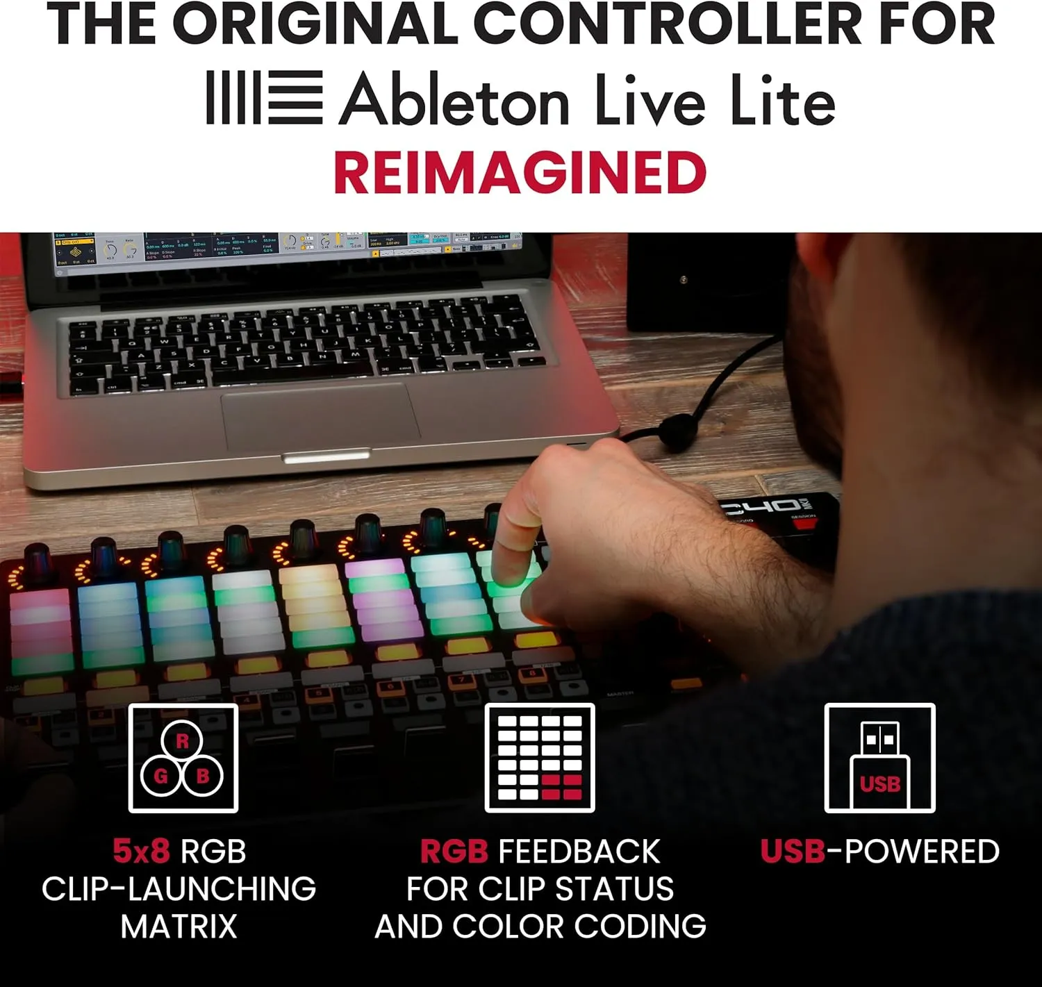 Akai Professional APC40 MKII - USB MIDI Controller for 1 to 1 Mapping with Ableton Live Lite with 5x8 Clip Launch Matrix, Knobs and Faders, Pro Software Suite Included