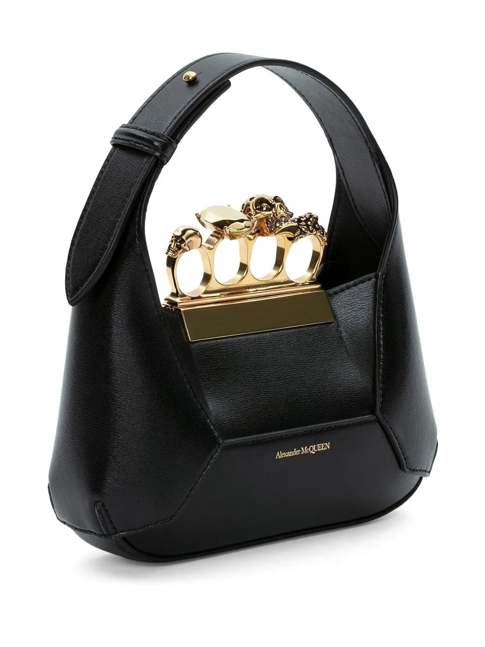ALEXANDER MCQUEEN Mini Leather Ring with Swarovski Crystal Skull Charm