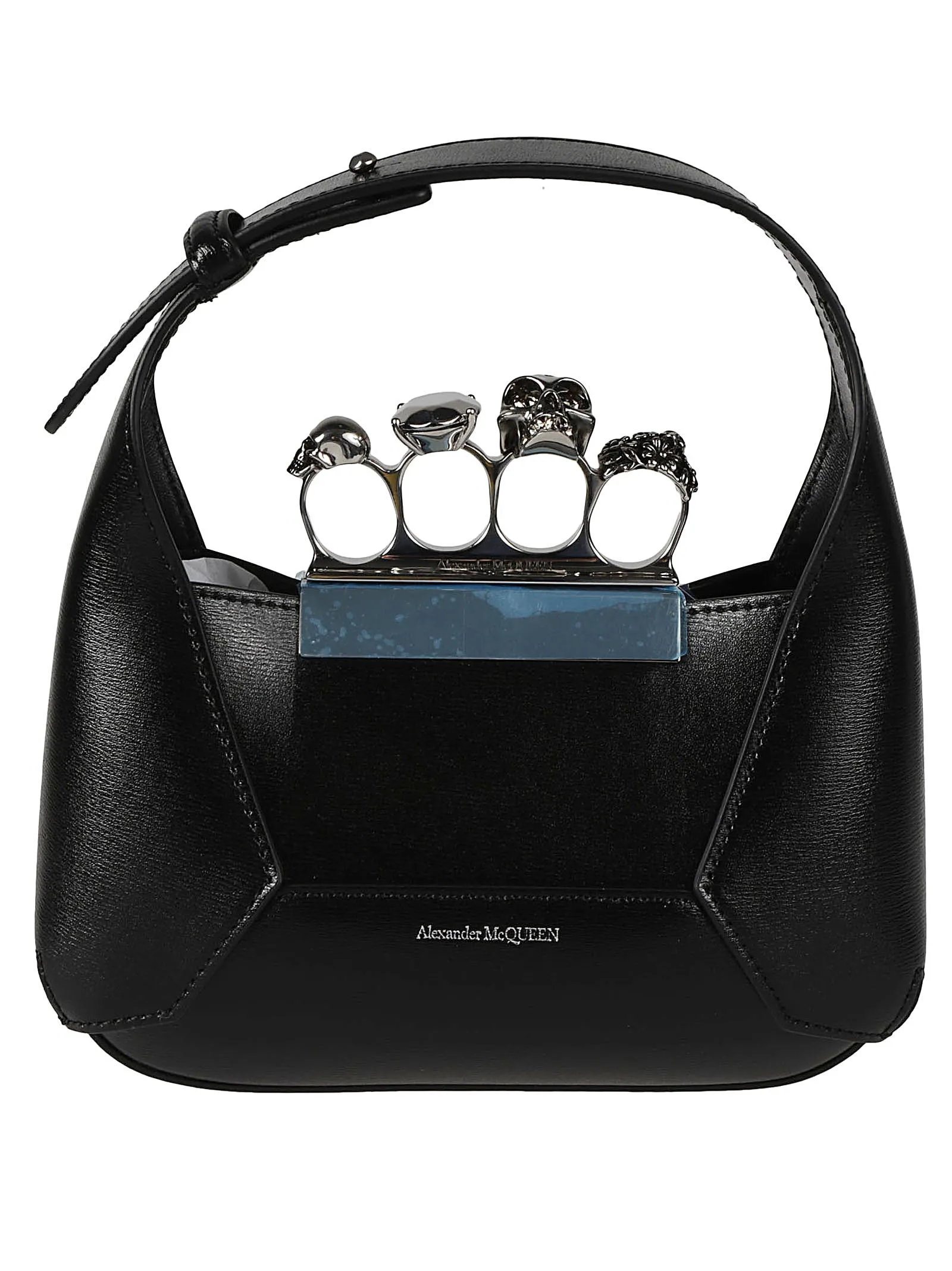 ALEXANDER MCQUEEN Mini Leather Ring with Swarovski Crystal Skull Charm