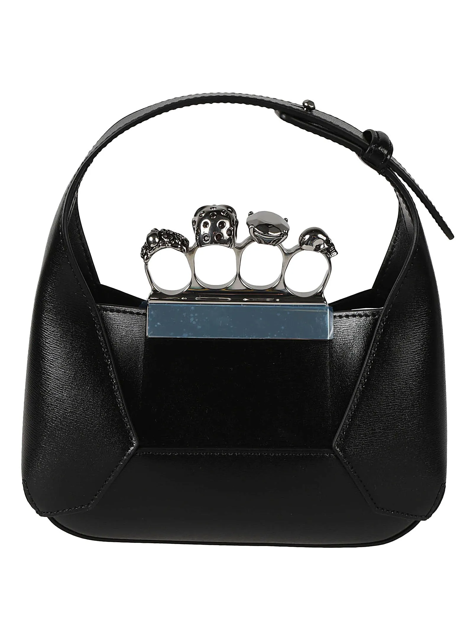 ALEXANDER MCQUEEN Mini Leather Ring with Swarovski Crystal Skull Charm