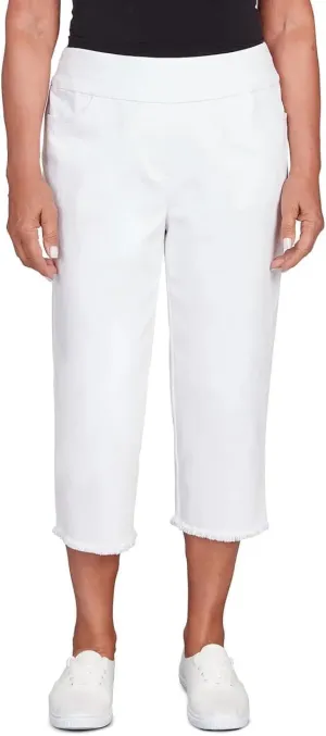 Alfred Dunner Women's Classics Neutrals Superstretch Denim Fringe Capri Pant