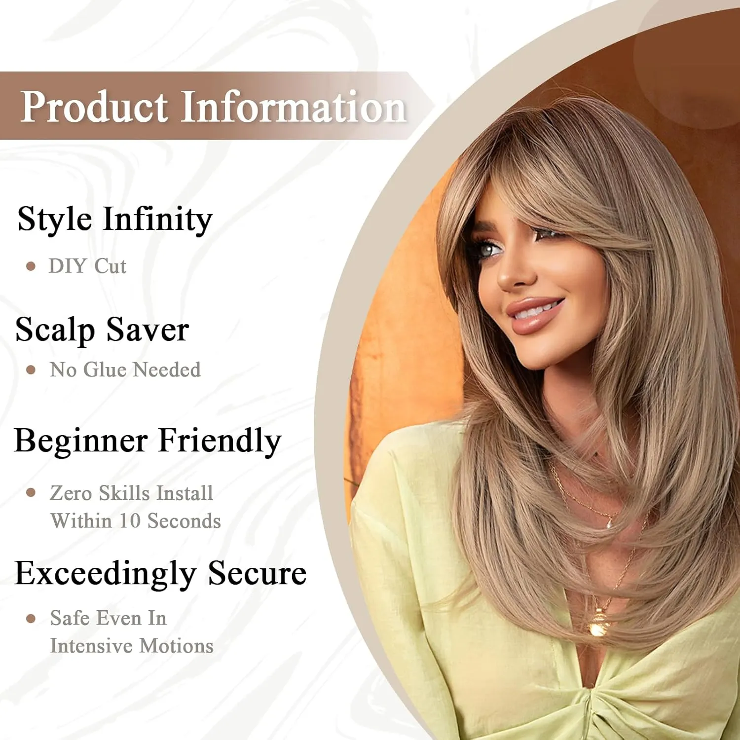 Allbell Dark Blonde Wig for Women Long Straight Layered Wigs with Curtain Bangs Natural Looking Synthetic Hair Wig for Daily Cosplay Use