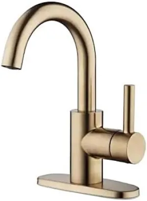 allen   roth Harlow Brushed Bronze 1-Handle 4-in Centerset WaterSense Bathroom Sink Faucet with Drain and Deck Plate