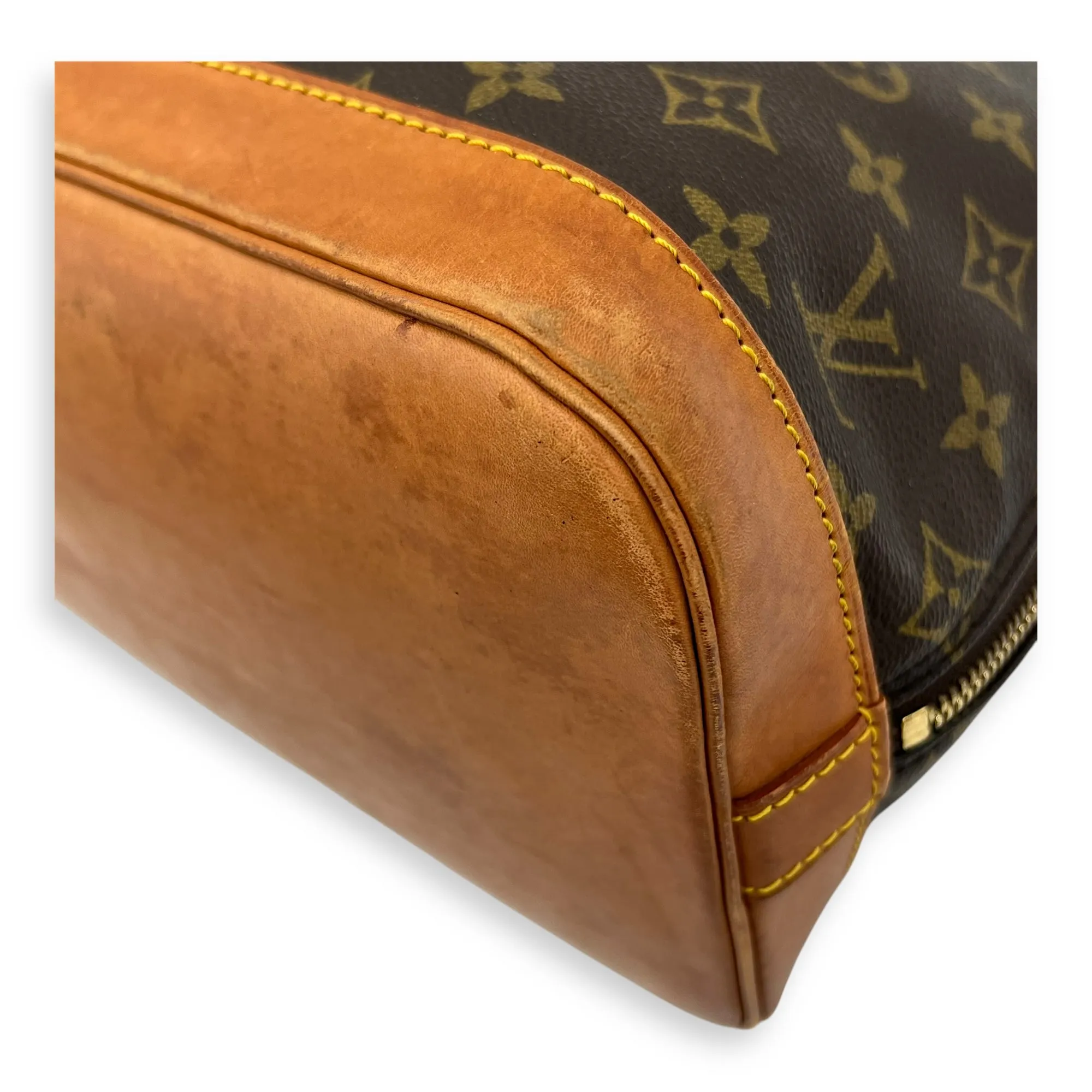 Alma Top Handle Bag PM Brown in Monogram Coated Canvas, Gold hardware