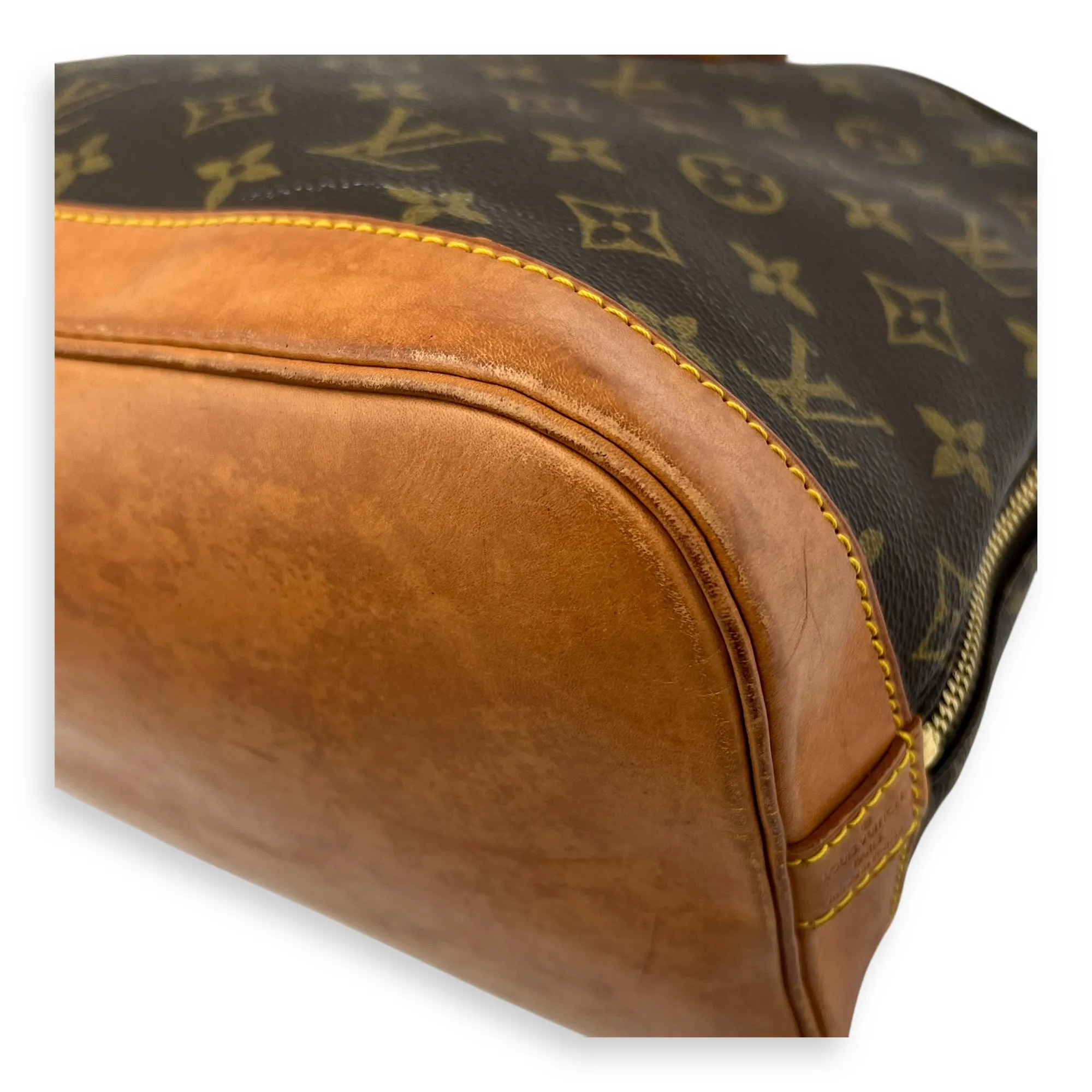Alma Top Handle Bag PM Brown in Monogram Coated Canvas, Gold hardware