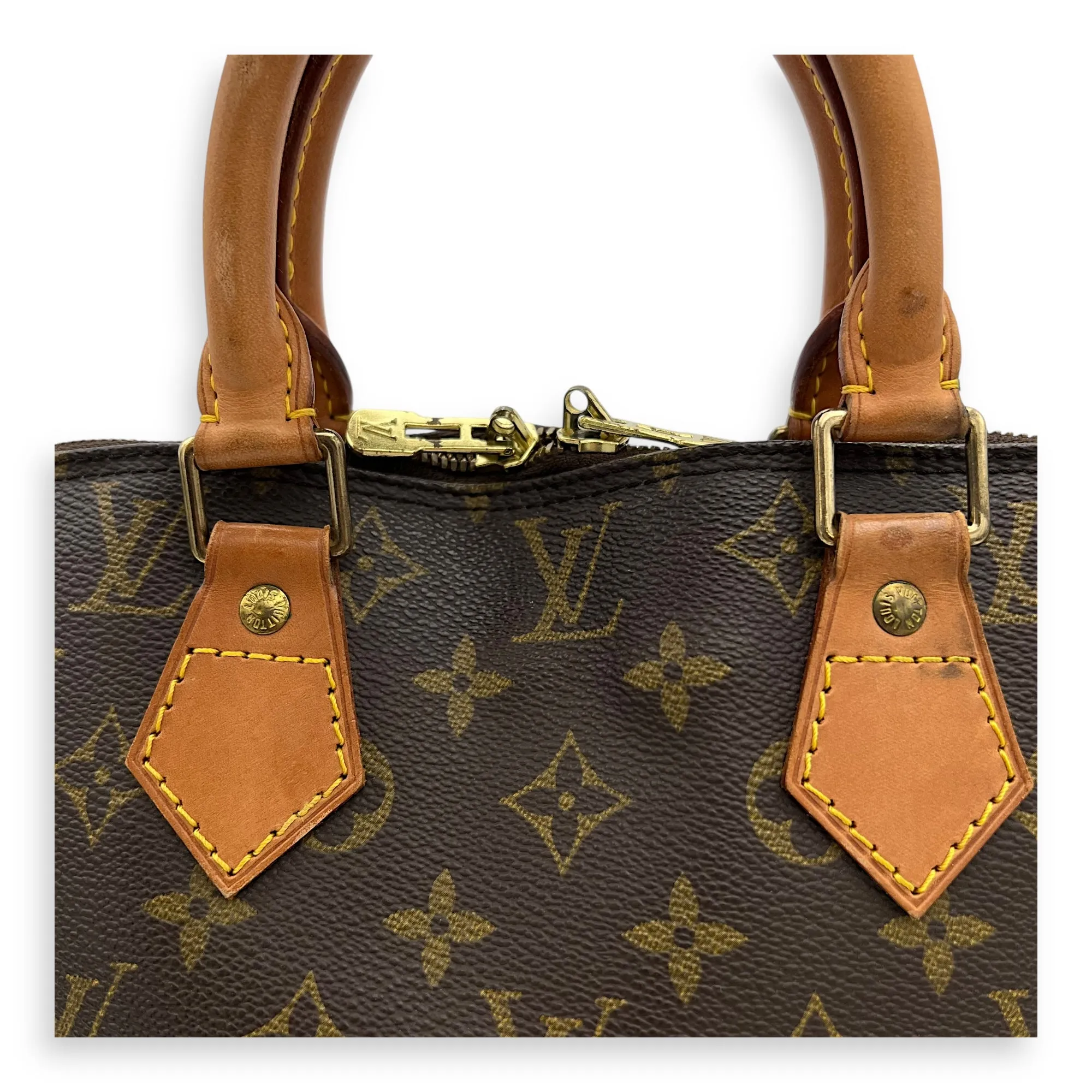 Alma Top Handle Bag PM Brown in Monogram Coated Canvas, Gold hardware