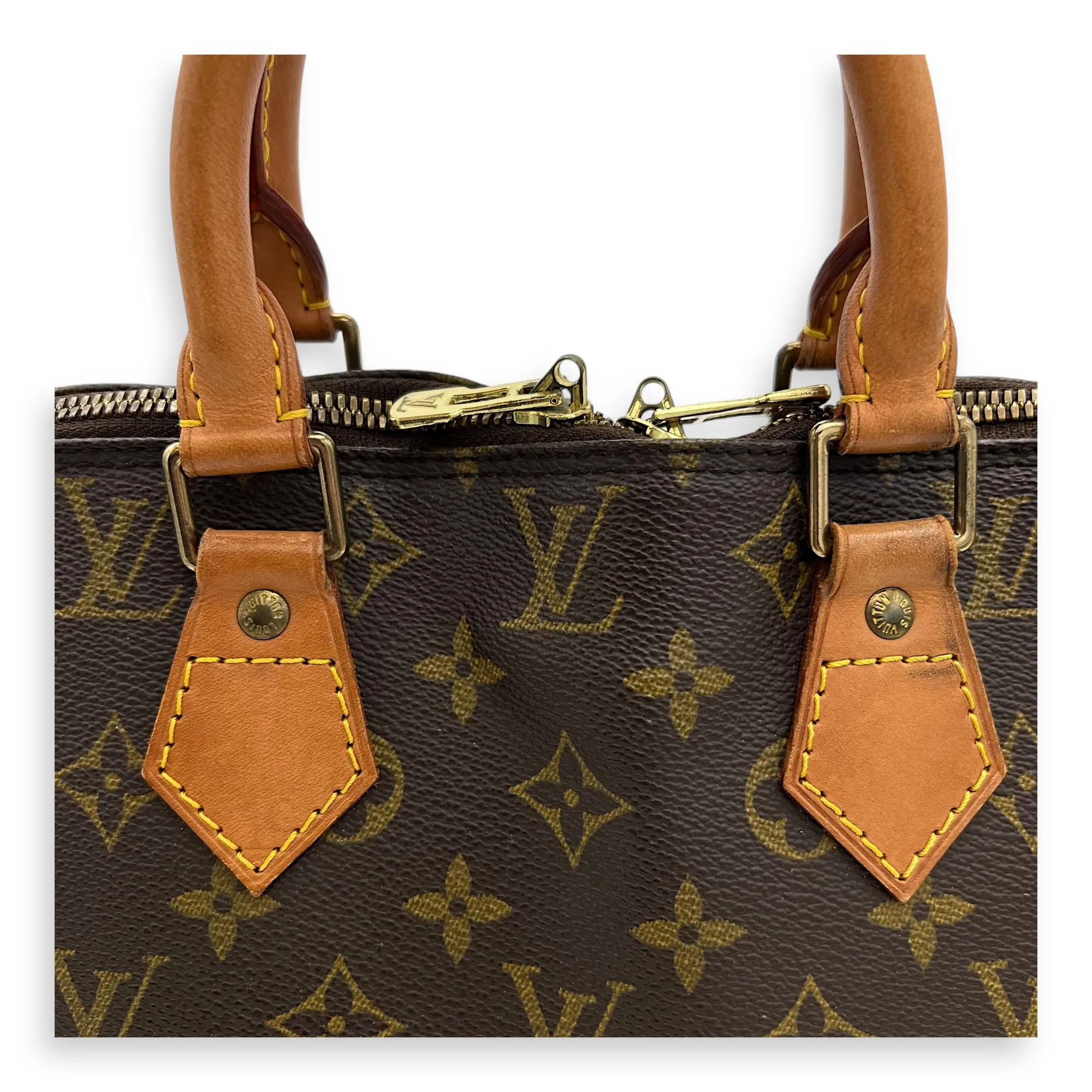 Alma Top Handle Bag PM Brown in Monogram Coated Canvas, Gold hardware