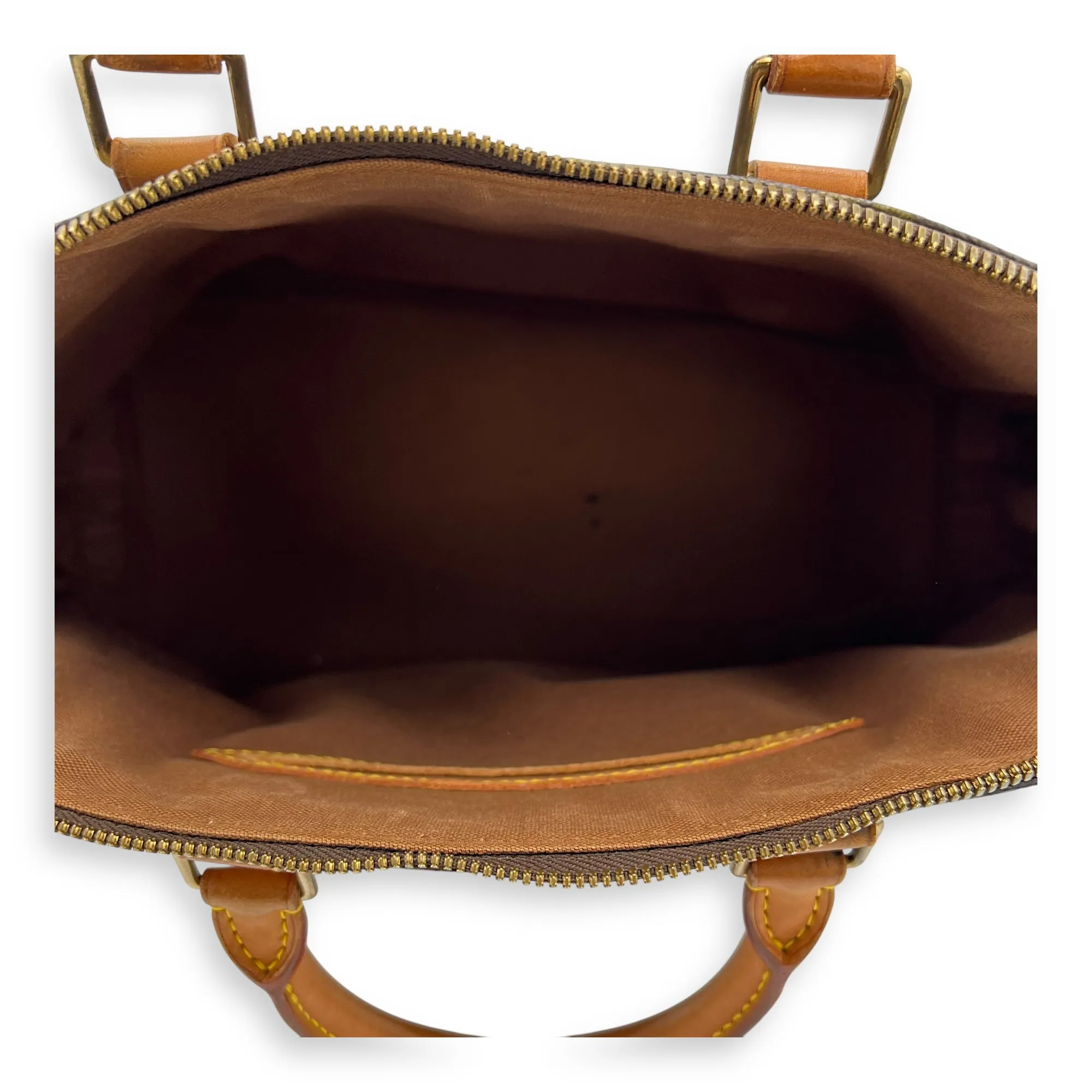 Alma Top Handle Bag PM Brown in Monogram Coated Canvas, Gold hardware
