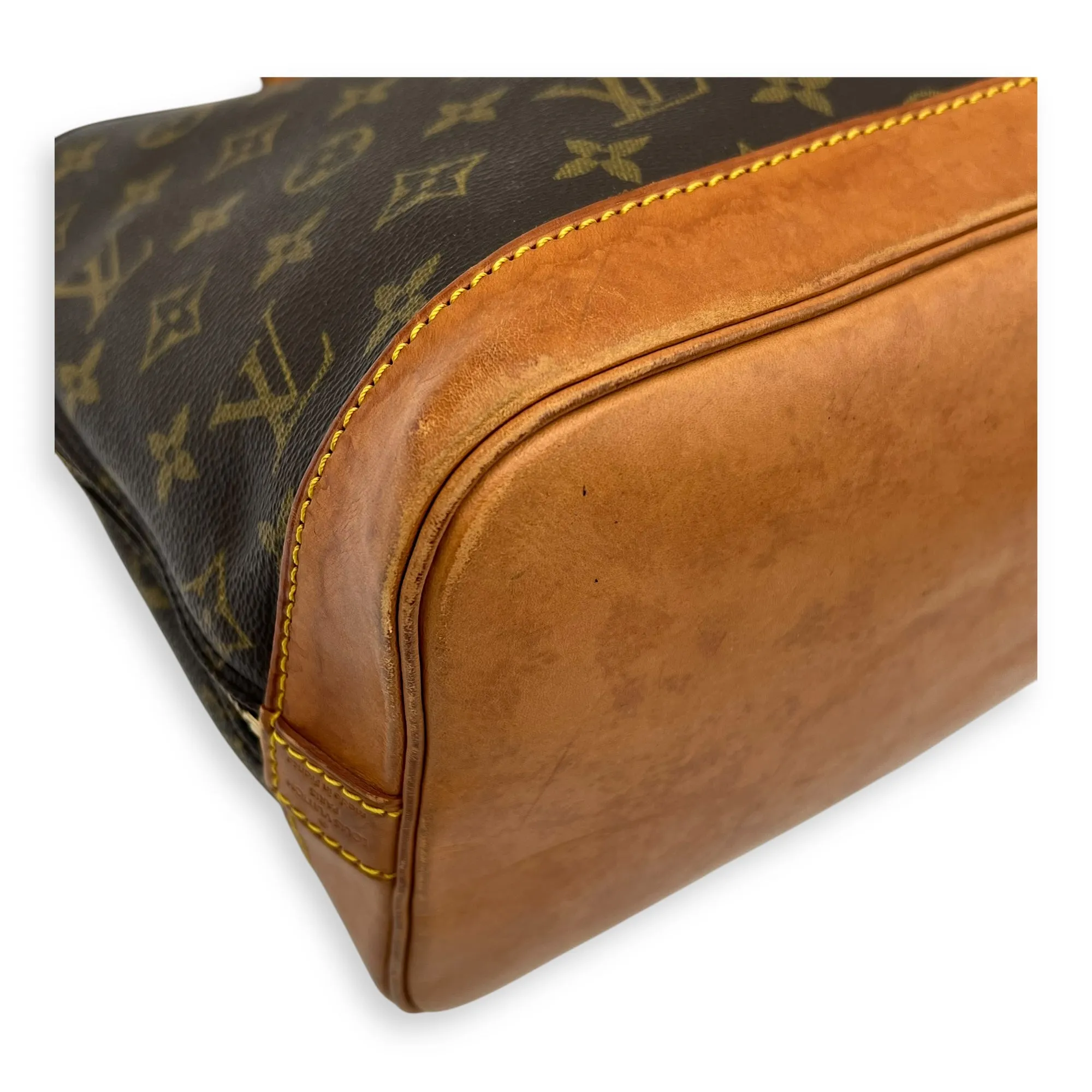 Alma Top Handle Bag PM Brown in Monogram Coated Canvas, Gold hardware
