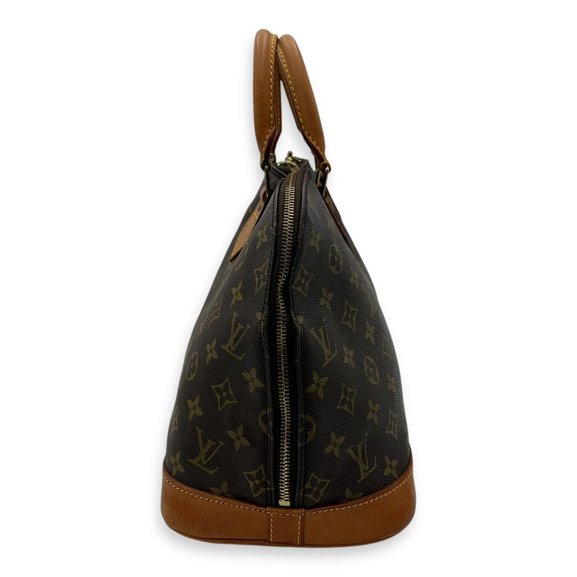 Alma Top Handle Bag PM Brown in Monogram Coated Canvas, Gold hardware