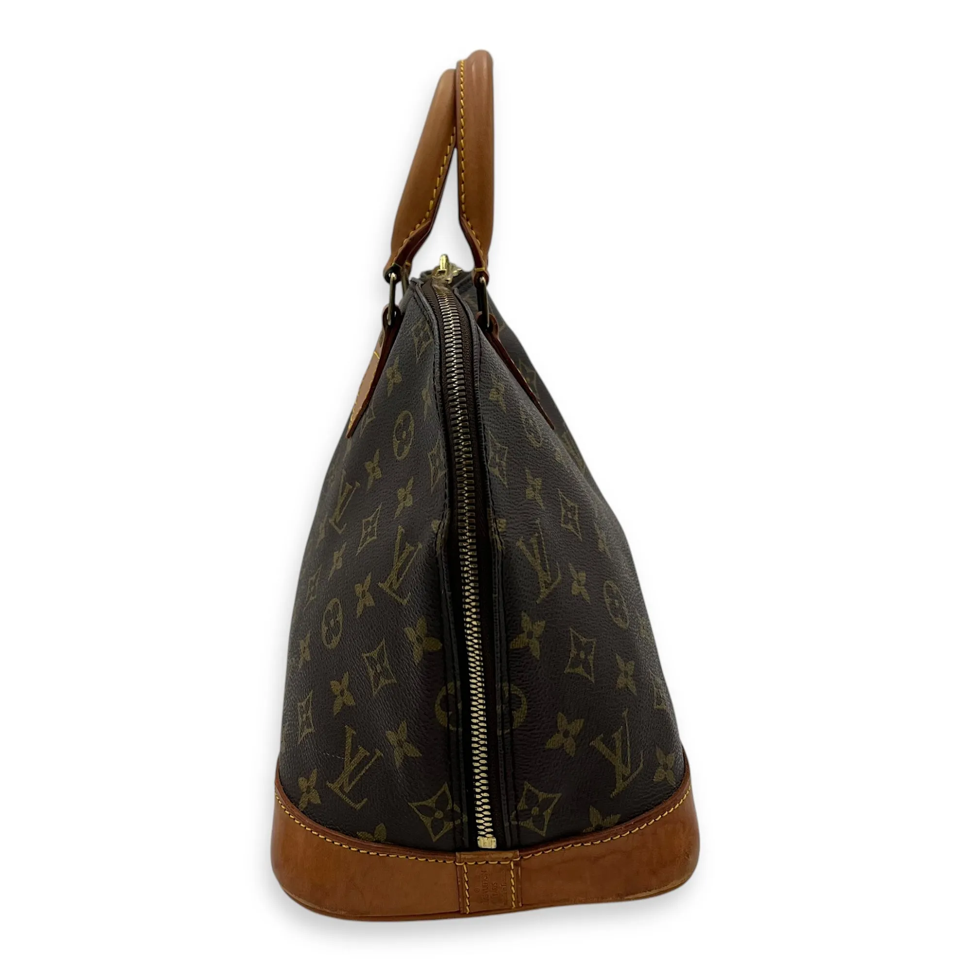 Alma Top Handle Bag PM Brown in Monogram Coated Canvas, Gold hardware