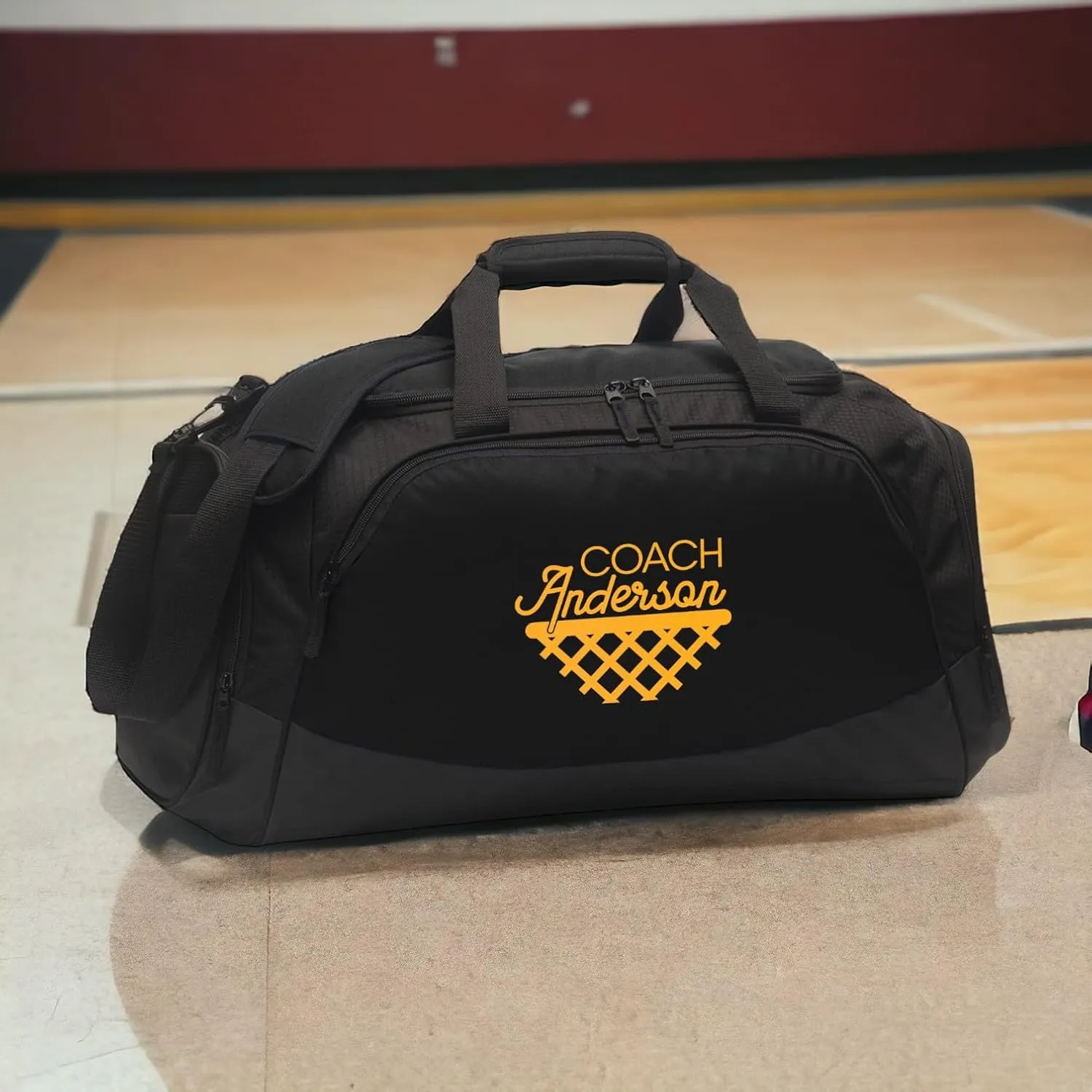 Alterd Industries Basketball Coach Gift - Basketball Coach Gym Bag, Backpack, Basketball Coach Gifts, Personalized Basketball Duffel Bag Equipment, Water Bottle (Bag Only, Black/Black)