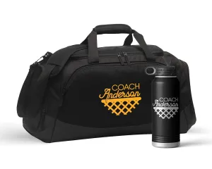 Alterd Industries Basketball Coach Gift - Basketball Coach Gym Bag, Backpack, Basketball Coach Gifts, Personalized Basketball Duffel Bag Equipment, Water Bottle (Bag/Bottle Combo, Black/Black)