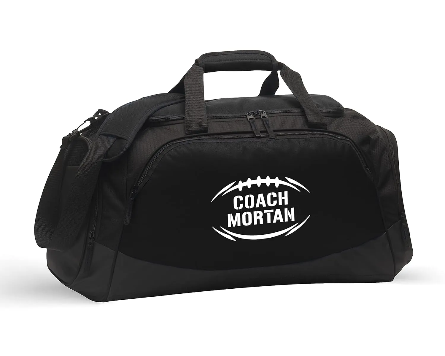 Alterd Industries Personalized Football Coach Bag - Custom Football Duffle Bag with Shoe Compartment for Gear and Equipment for Coaches Men Teens High School Sports (Bag Only, Coach, Black/Black)