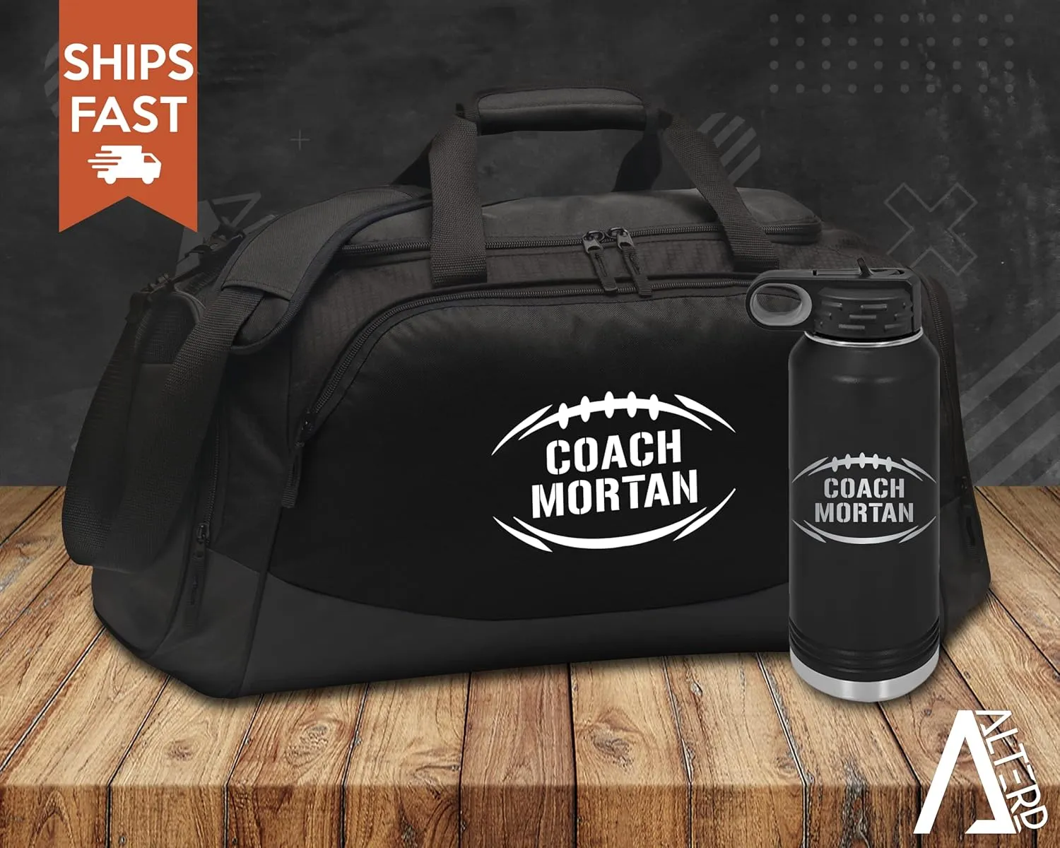 Alterd Industries Personalized Football Coach Bag - Custom Football Duffle Bag with Shoe Compartment for Gear and Equipment for Coaches Men Teens High School Sports (Bag Only, Coach, Black/Black)