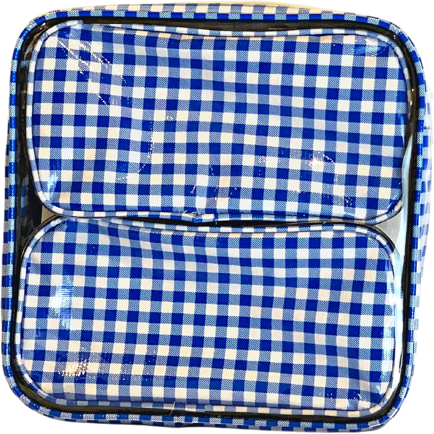 Alux 3-Pc Travel Makeup Bags for Women; Multi-Color, Chic and Stylish Travel Toiletry Bag Set; Large and Medium Makeup Bags for Vanity and Luggage and Small Makeup Bag for Purse - Gingham Blue