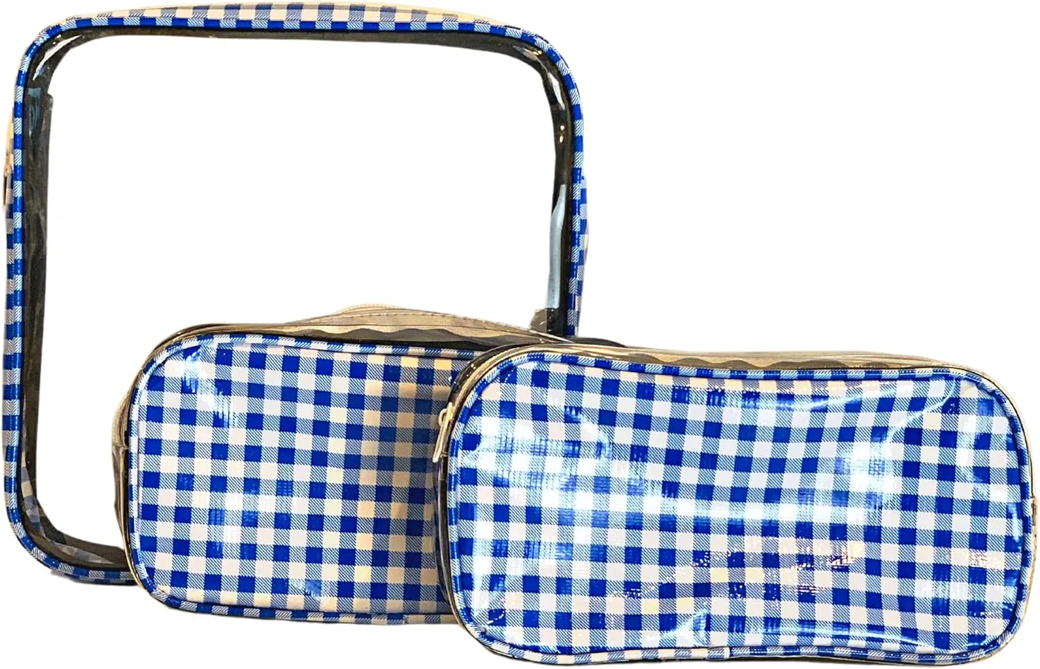 Alux 3-Pc Travel Makeup Bags for Women; Multi-Color, Chic and Stylish Travel Toiletry Bag Set; Large and Medium Makeup Bags for Vanity and Luggage and Small Makeup Bag for Purse - Gingham Blue