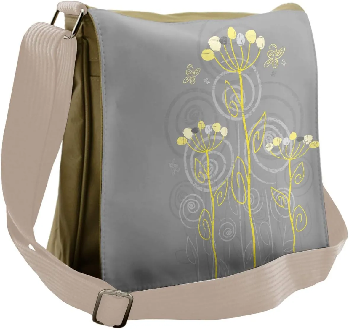Ambesonne Abstract Messenger Bag, Nature Beauty Flower Twigs, Unisex Cross-body