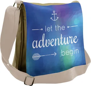 Ambesonne Adventure Messenger Bag, Marine Phrase on Blue, Unisex Cross-body