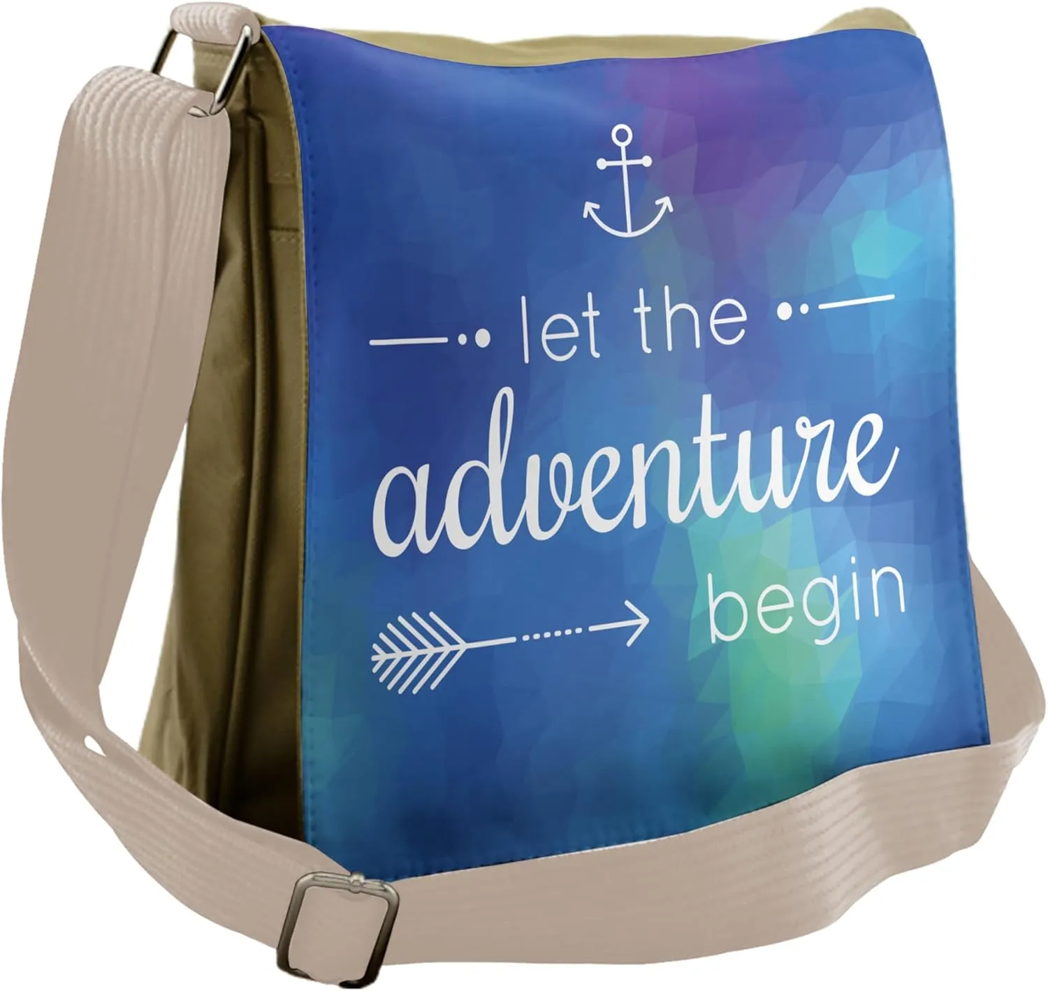 Ambesonne Adventure Messenger Bag, Marine Phrase on Blue, Unisex Cross-body