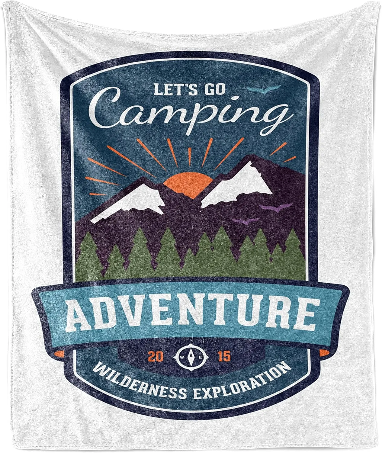 Ambesonne Adventure Throw Blanket, Signboard of Camping Wilderness Exploration Mountains Illustration, Flannel Fleece Accent Piece Soft Couch Cover for Adults, 50" x 60", White and Multicolor