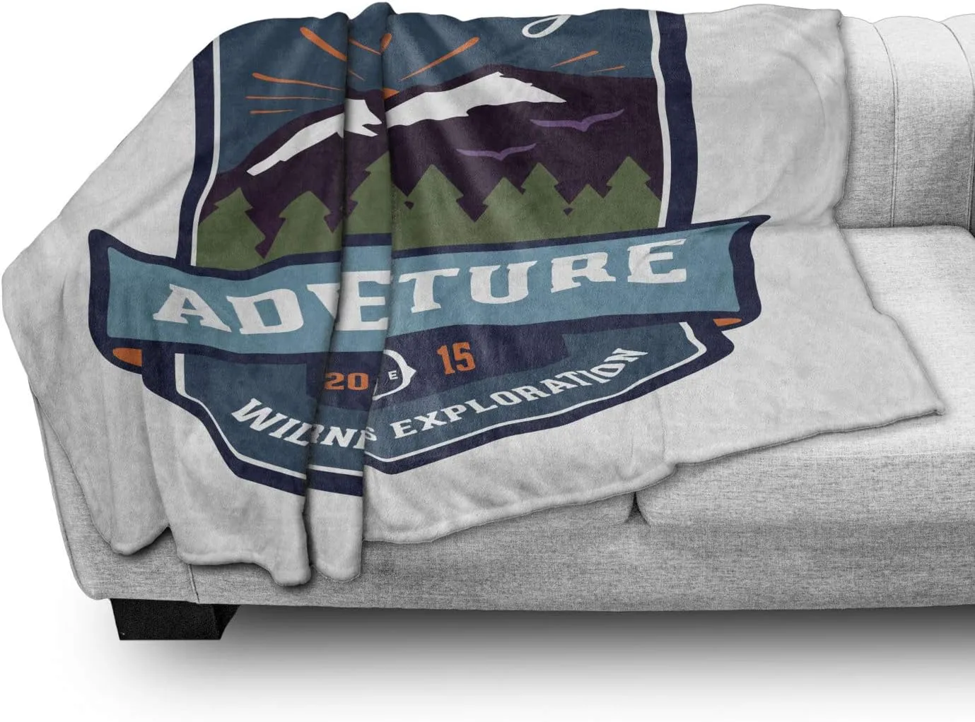 Ambesonne Adventure Throw Blanket, Signboard of Camping Wilderness Exploration Mountains Illustration, Flannel Fleece Accent Piece Soft Couch Cover for Adults, 50" x 60", White and Multicolor