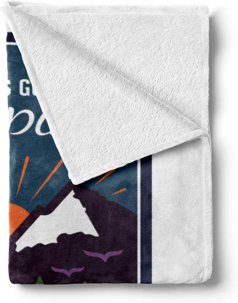Ambesonne Adventure Throw Blanket, Signboard of Camping Wilderness Exploration Mountains Illustration, Flannel Fleece Accent Piece Soft Couch Cover for Adults, 50" x 60", White and Multicolor