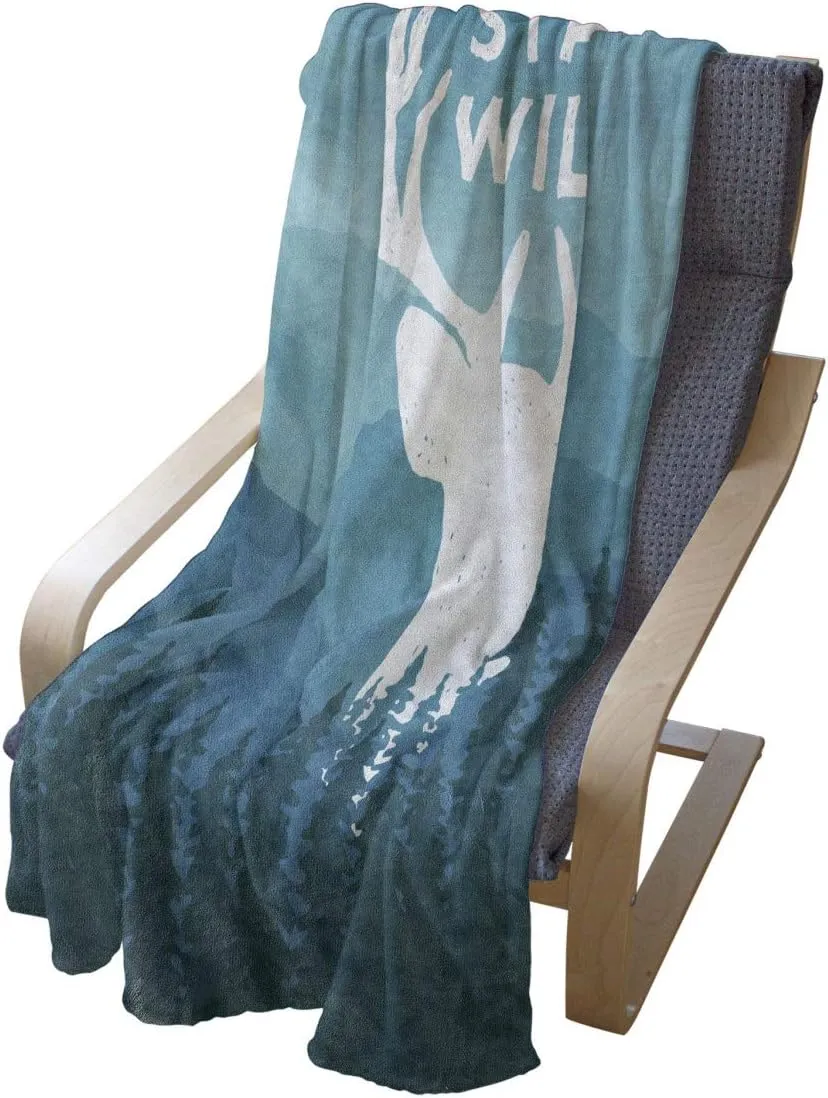 Ambesonne Adventure Throw Blanket, Wilderness Themed Stay Wild Words Scenic Mountain Backdrop Forest, Flannel Fleece Accent Piece Soft Couch Cover for Adults, 60" x 80", Pale Blue Dark Blue