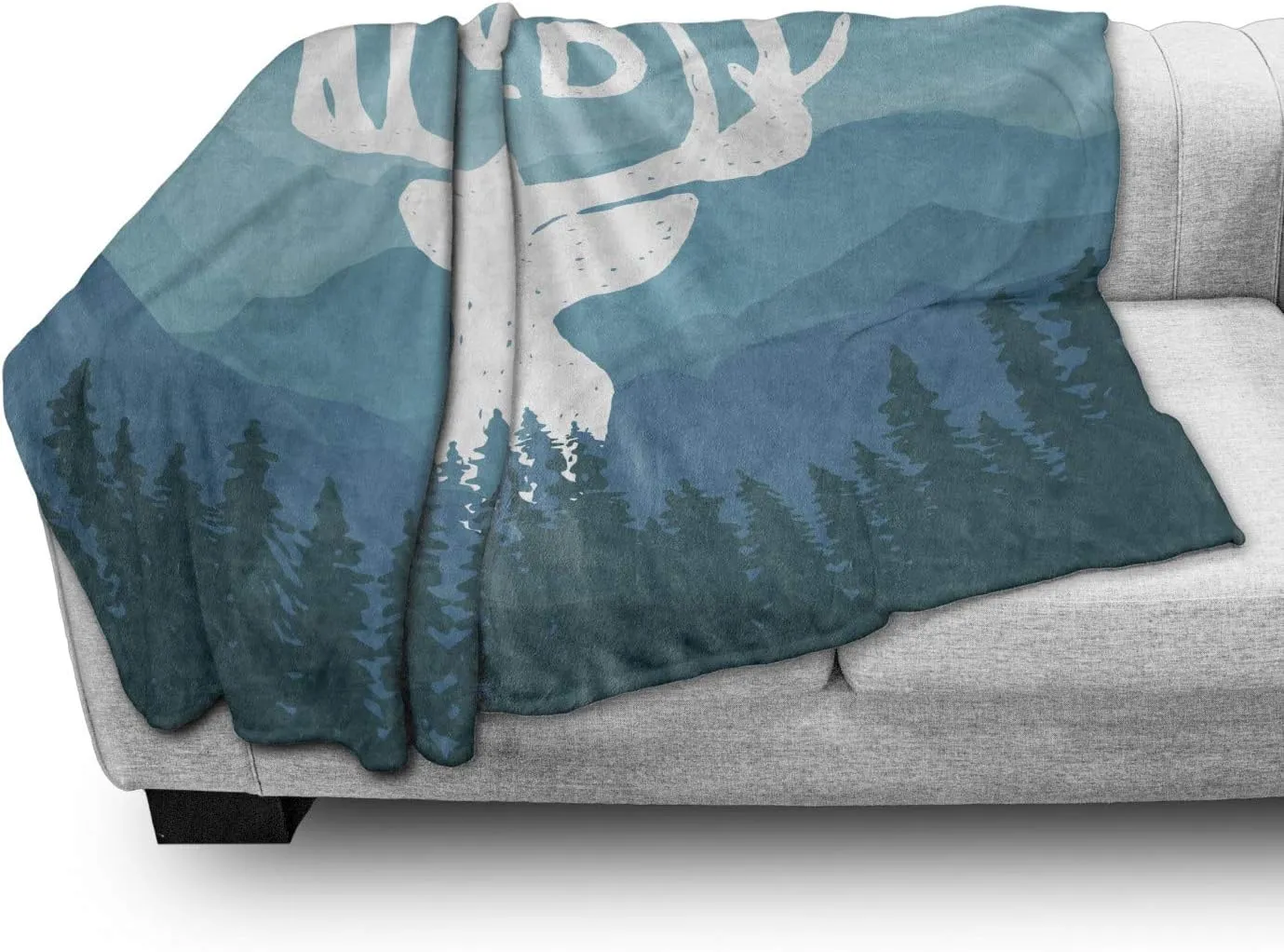 Ambesonne Adventure Throw Blanket, Wilderness Themed Stay Wild Words Scenic Mountain Backdrop Forest, Flannel Fleece Accent Piece Soft Couch Cover for Adults, 60" x 80", Pale Blue Dark Blue