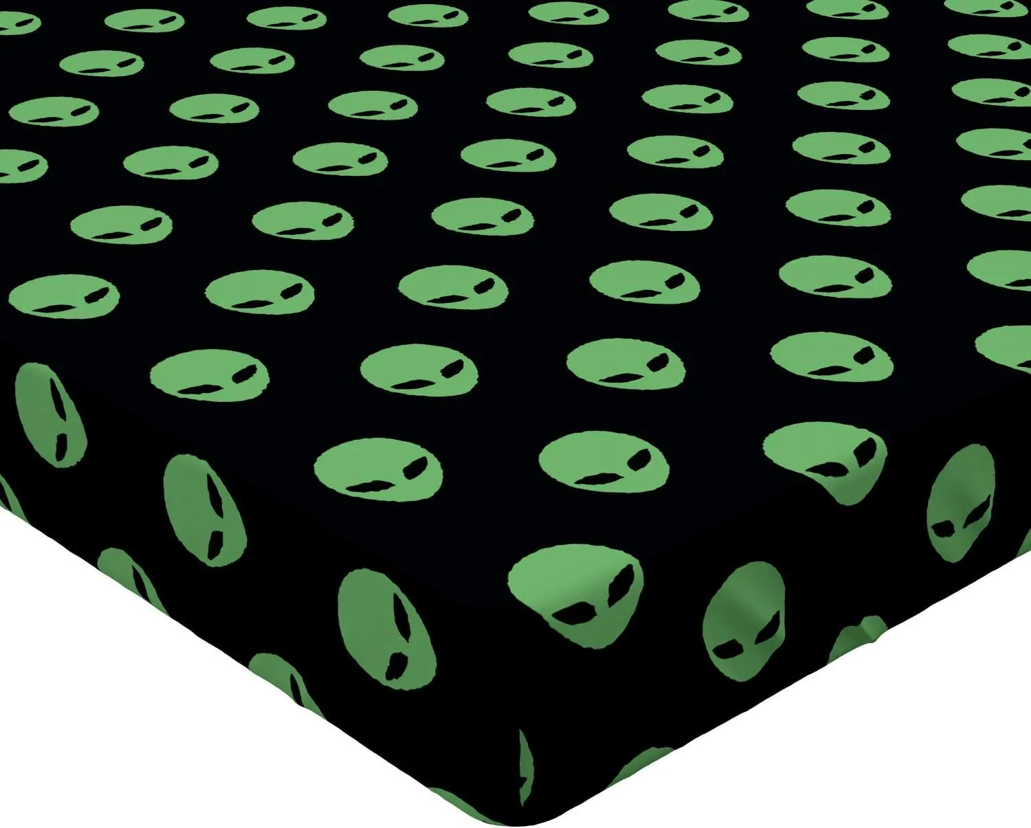 Ambesonne Alien Fitted Sheet, Supernatural Martiansal Beings from Other Planets Head of an Alien, Soft Decorative Fabric Bedding All-Round Elastic Pocket, Twin Size, Black Green