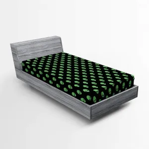 Ambesonne Alien Fitted Sheet, Supernatural Martiansal Beings from Other Planets Head of an Alien, Soft Decorative Fabric Bedding All-Round Elastic Pocket, Twin Size, Black Green