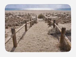 Ambesonne Beach Bath Mat, San Miguel Beach Near Cape Atlantic Ocean Coast Serene Holiday Warm Relax Scene, Plush Bathroom Decor Mat with Non Slip Backing, 30.2" x 20", Beige and Blue
