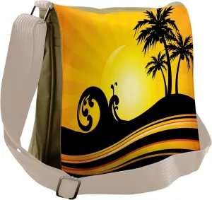 Ambesonne Beach Messenger Bag, Holiday Waves and Trees, Unisex Cross-body