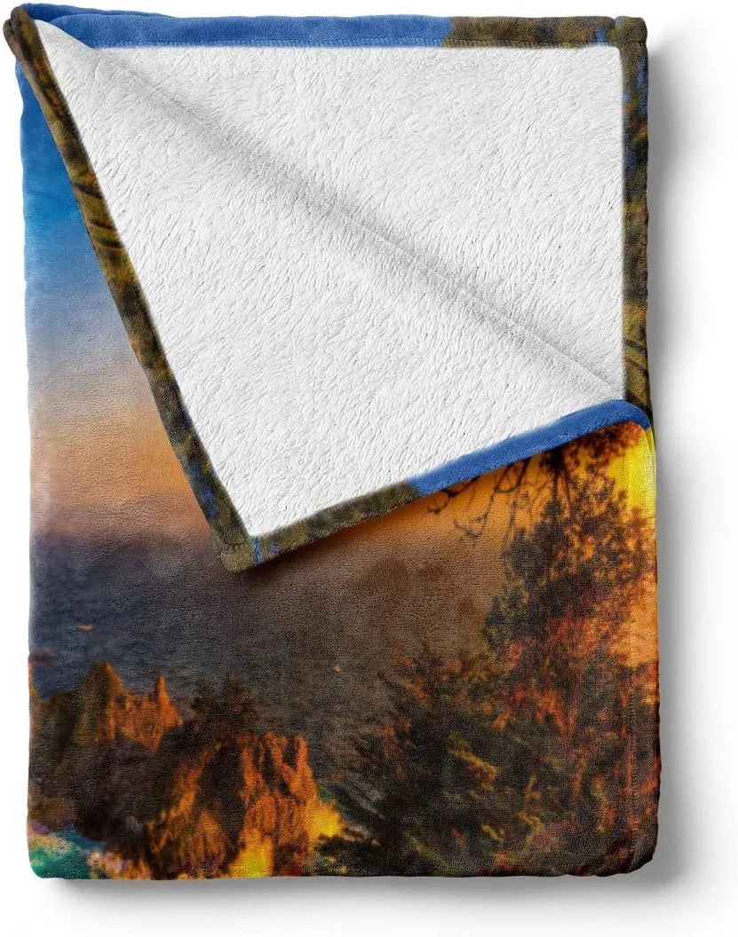 Ambesonne Big Sur Throw Blanket, Carmel California Exotic Scene with McWay Falls and Tropic Botany at Dusk, Flannel Fleece Accent Piece Soft Couch Cover for Adults, 70" x 90", Multicolor