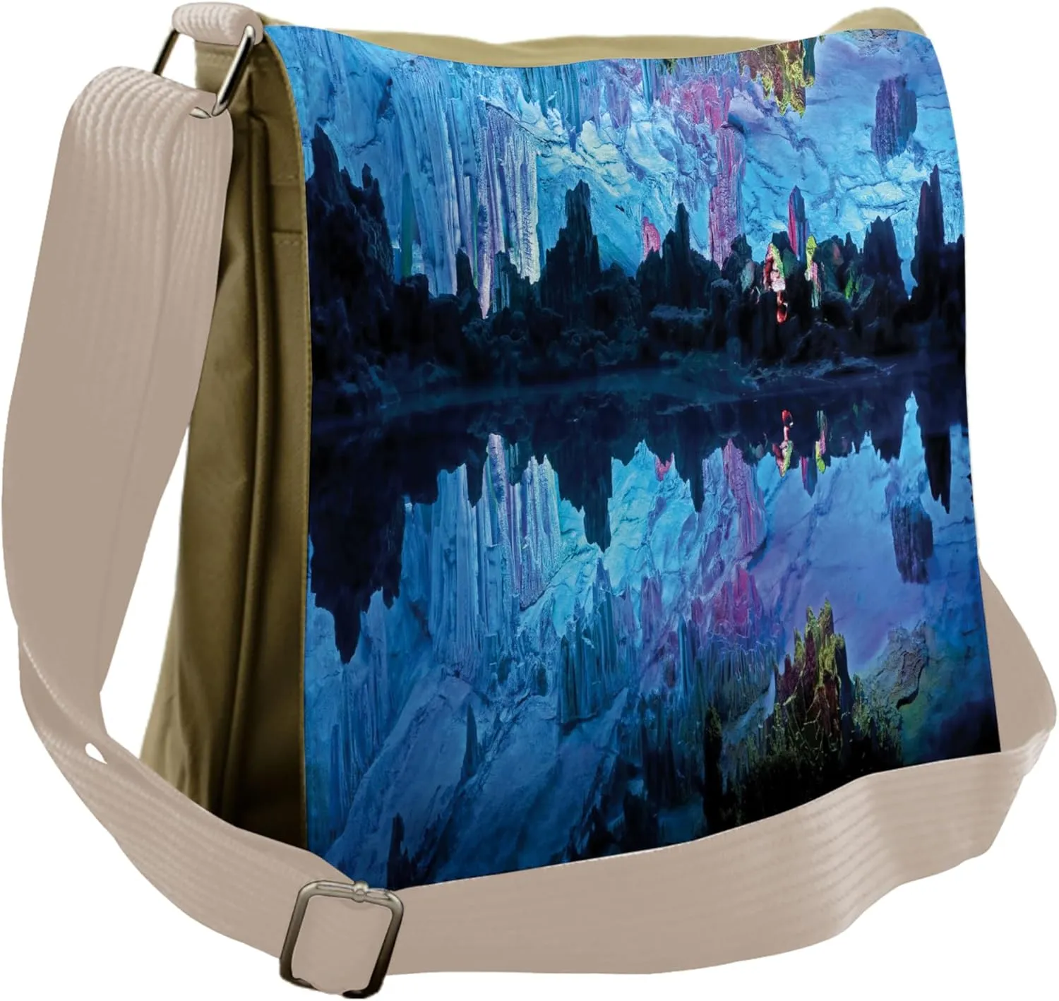 Ambesonne Blue Messenger Bag, Reed Cistern Cave, Unisex Cross-body