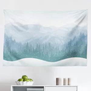 Ambesonne Blue Sky Tapestry, Continuous Wilderness Pine Trees Mountains Winter Time Snowflakes Theme, Fabric Wall Hanging Decor for Bedroom Living Room Dorm, 45" X 30", Cadet Blue Pale Blue