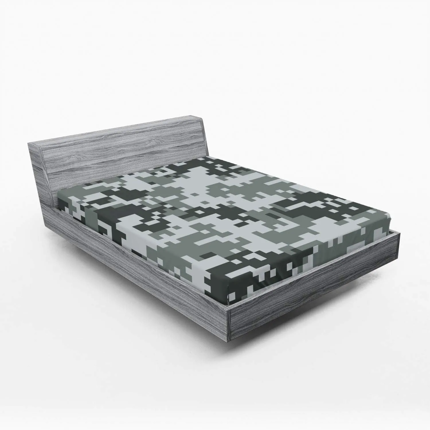Ambesonne Camo Fitted Sheet, Digital Pixel Effect Modern Design Conceptual Commando Inspired Grey Toned, Soft Decorative Fabric Bedding All-Round Elastic Pocket, Queen Size, Pale Grey