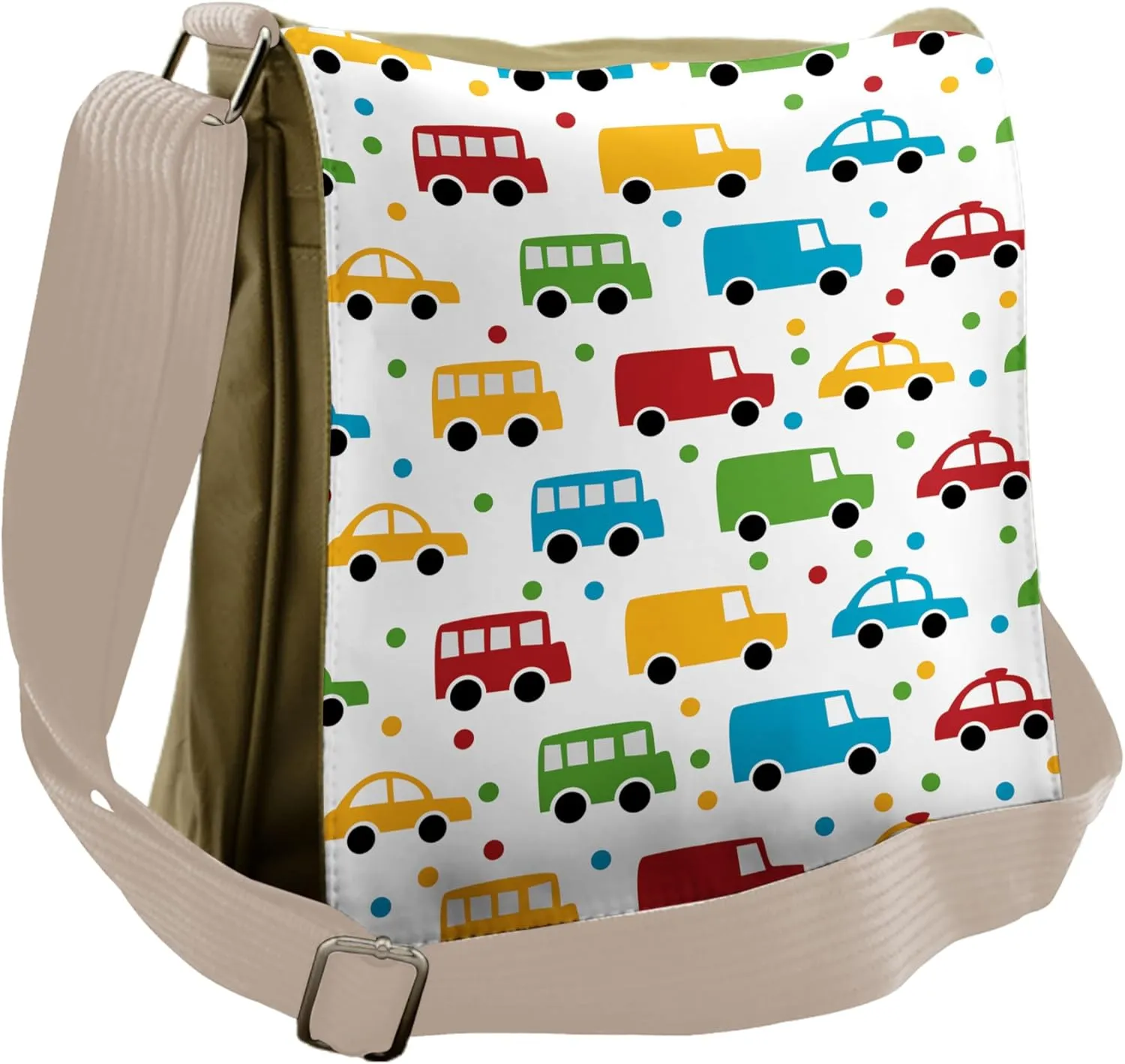 Ambesonne Cars Messenger Bag, Vivid Bus Taxi Automobiles, Unisex Cross-body