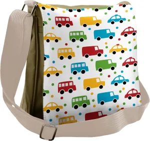 Ambesonne Cars Messenger Bag, Vivid Bus Taxi Automobiles, Unisex Cross-body